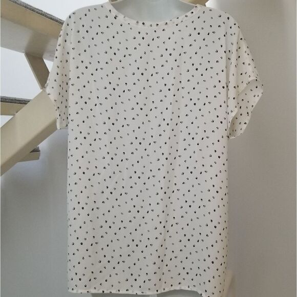 Lush Sheer Short Sleeve White Patterned Top Sz M - Picture 3 of 7